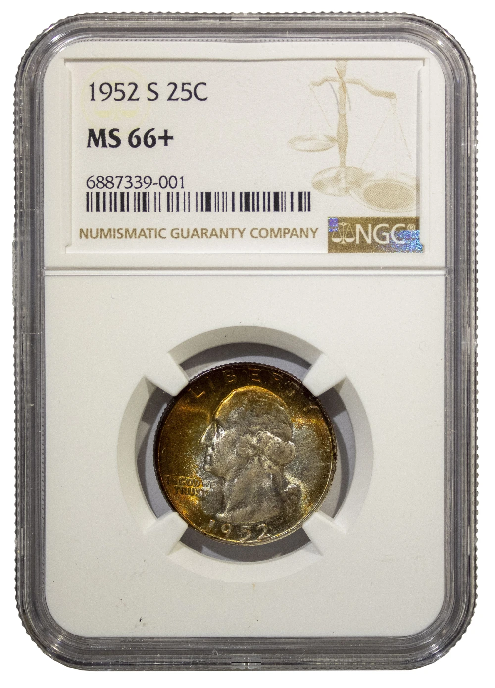 NGC MS-66+ Toned 1952-S Quarter