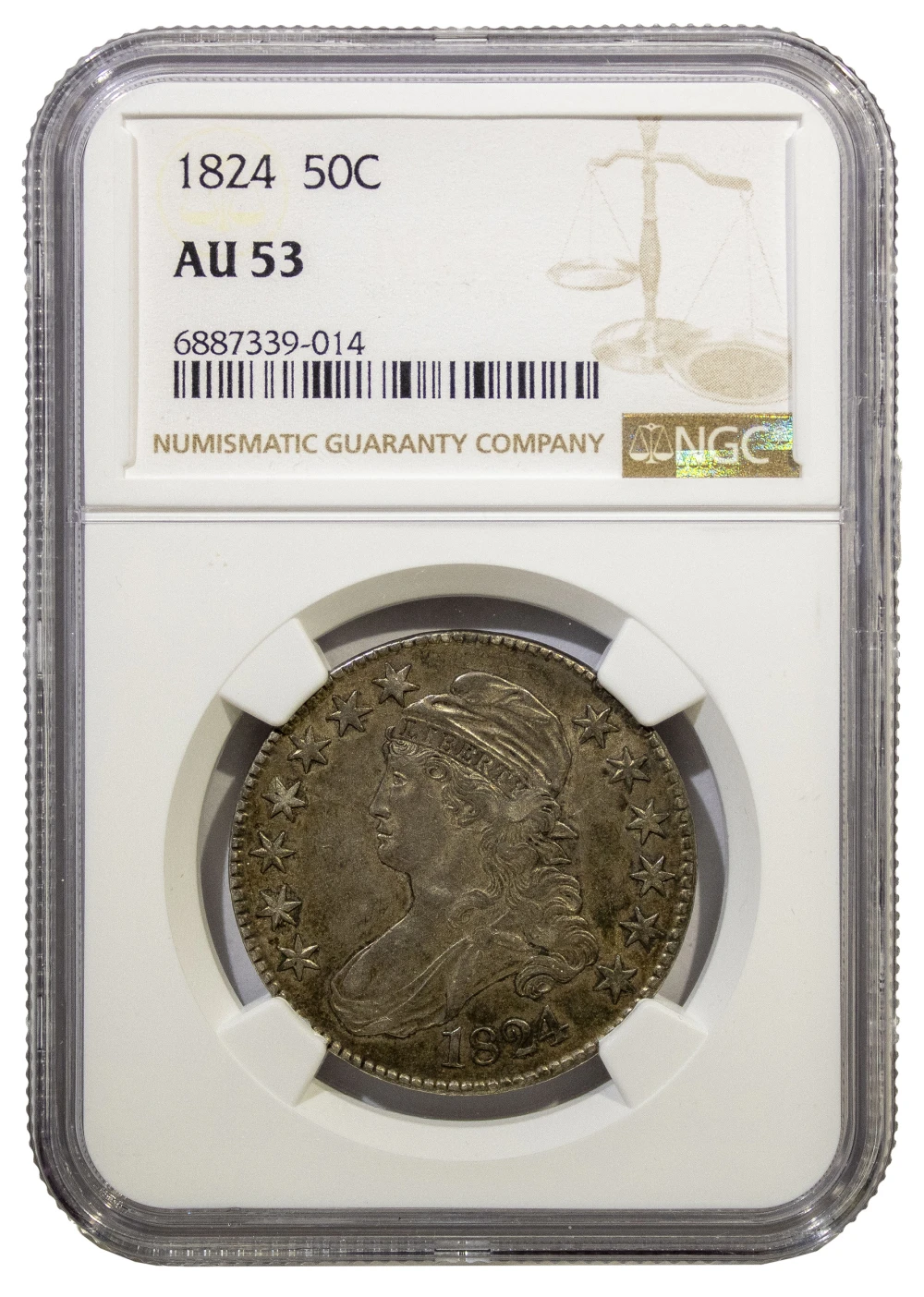 NGC AU-53 1824 Toned Half Dollar