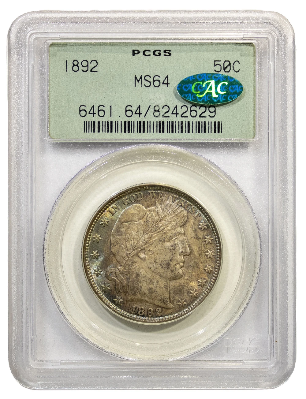 PCGS MS-64 CAC Toned 1892 Half Dollar