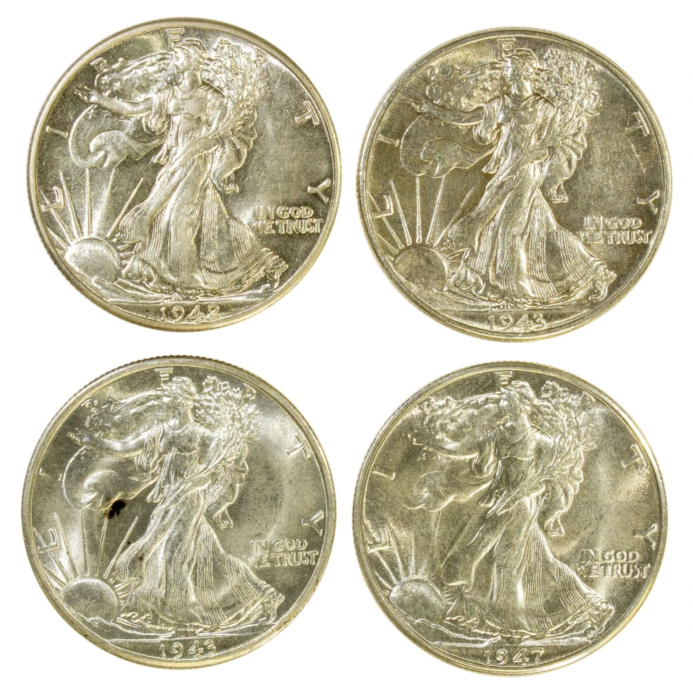 4 Pieced Walking Liberty Half Lot