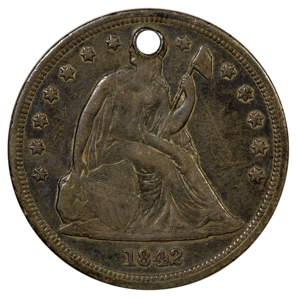 EF Holed 1842 Seated Dollar