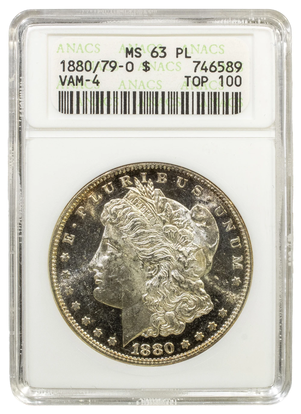 ANACS MS-63 PL 1880/79-O Morgan Dollar