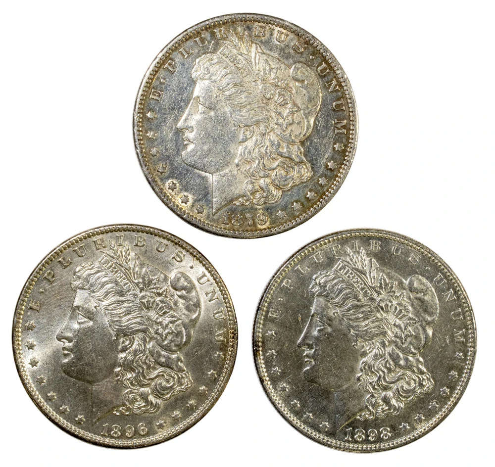 AU or Finer Morgan Dollar Trio