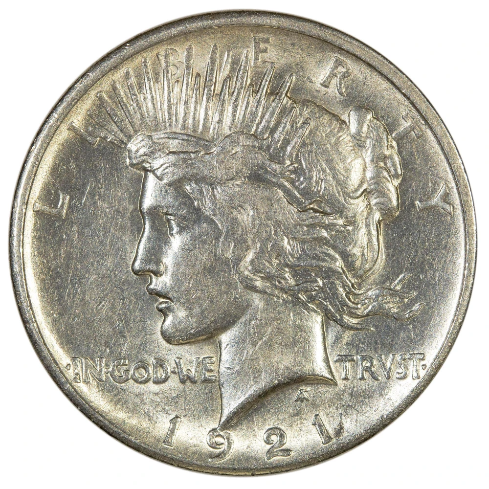 AU-58 1921 High Relief Peace $1