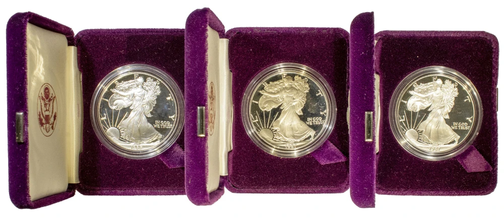 3 1987 Proof Silver Eagles in OGP