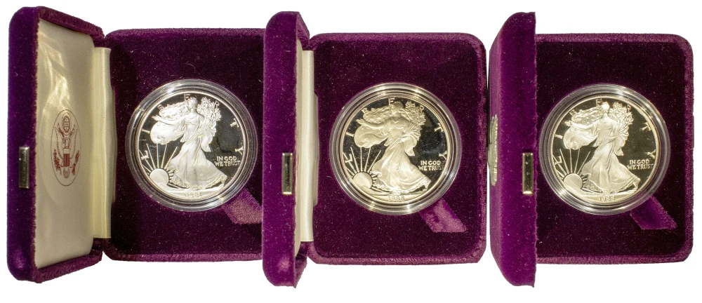 3 1988 Proof Silver Eagles in OGP