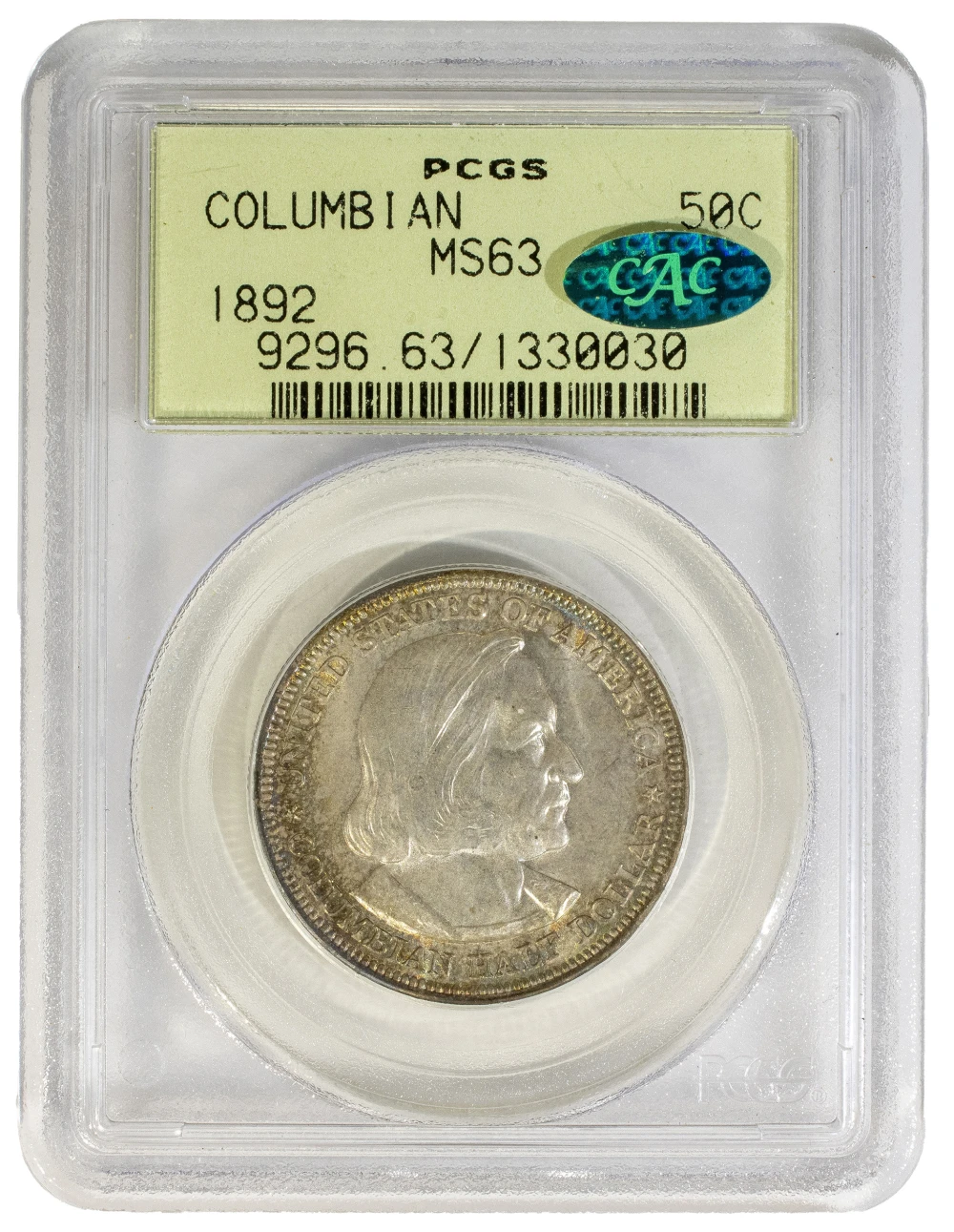 PCGS MS-63 CAC 1892 Columbian Expo Half