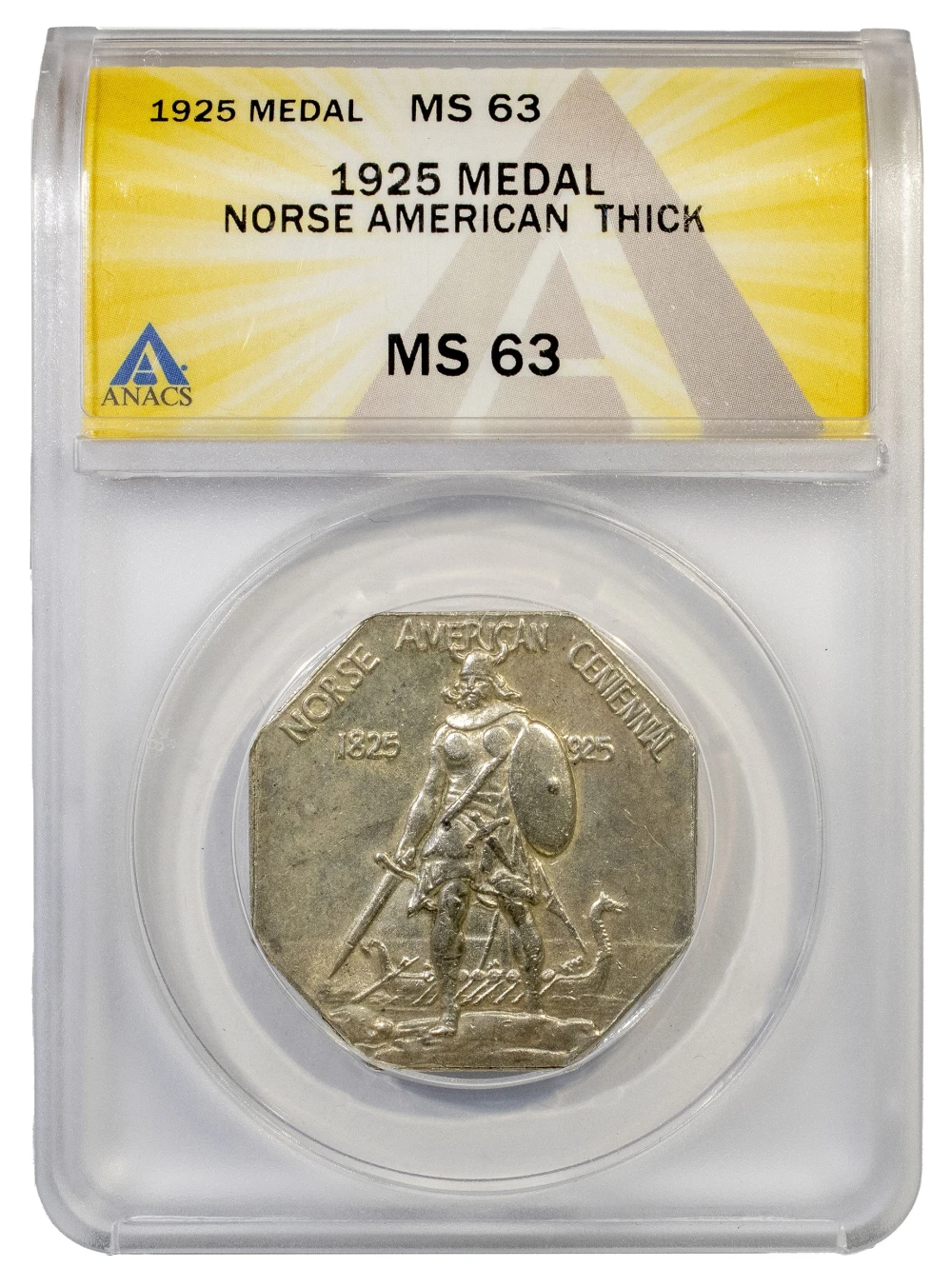 ANACS MS-63 1925 Norse-American Medal
