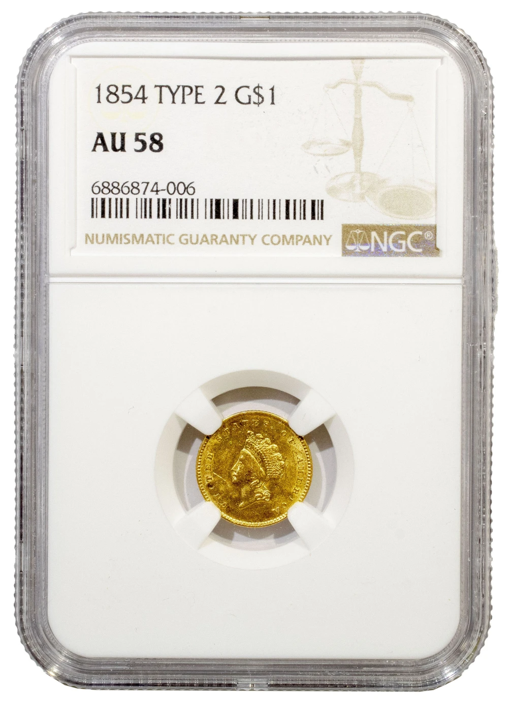 NGC AU-58 1854 Type II Gold $1