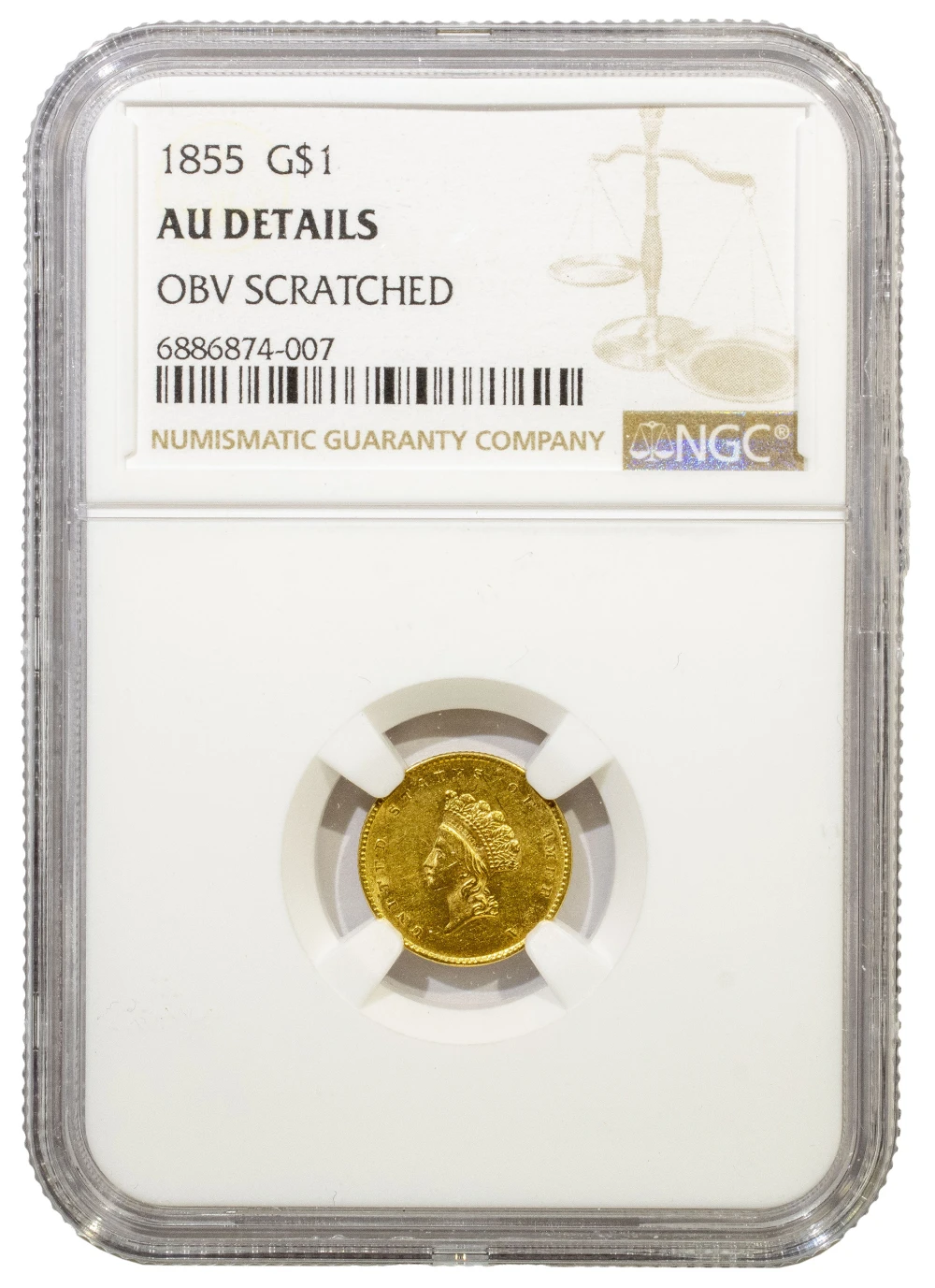 NGC AU-Details 1855 Gold $1