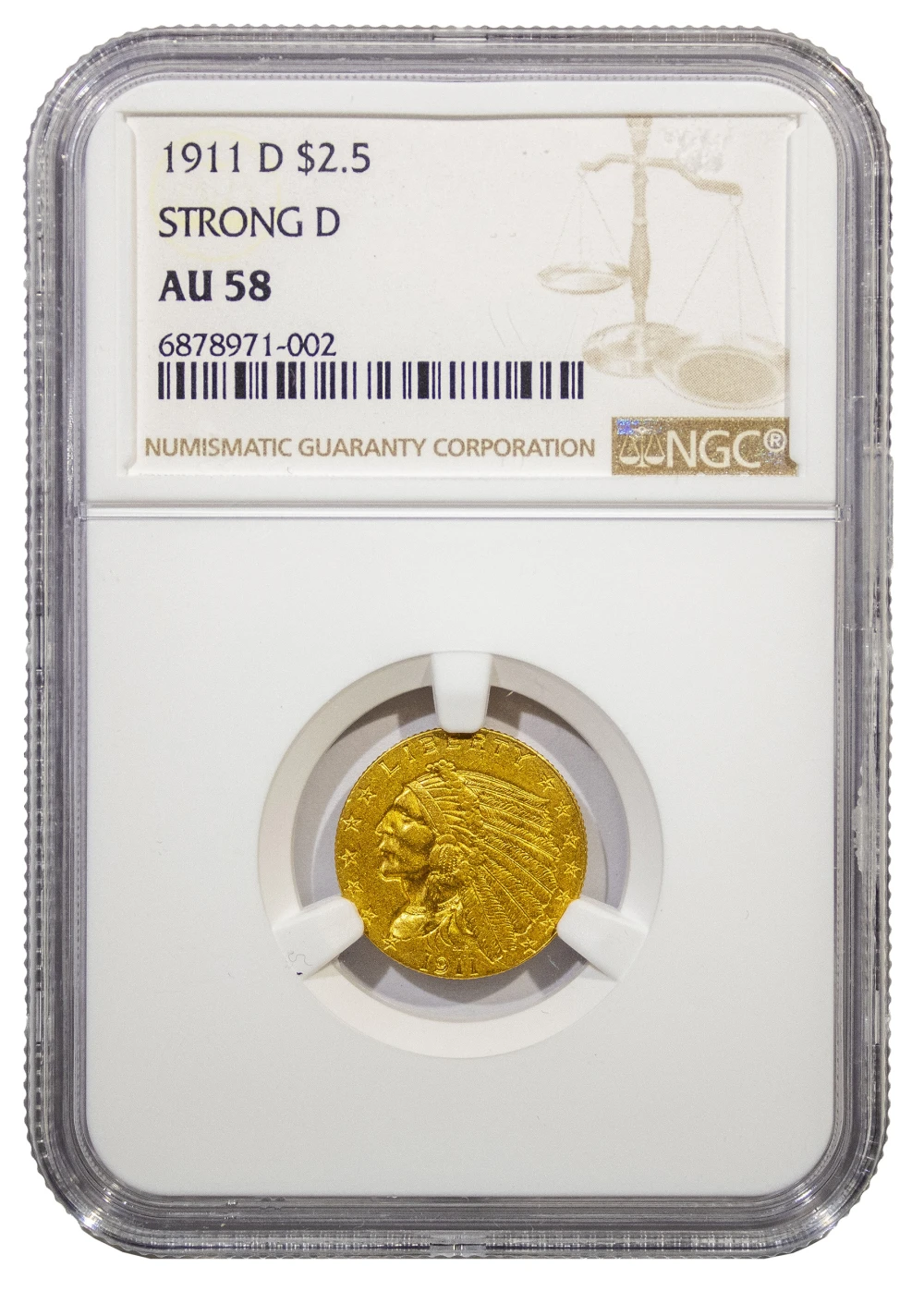 Key NGC AU-58 1911-D Gold $2.50