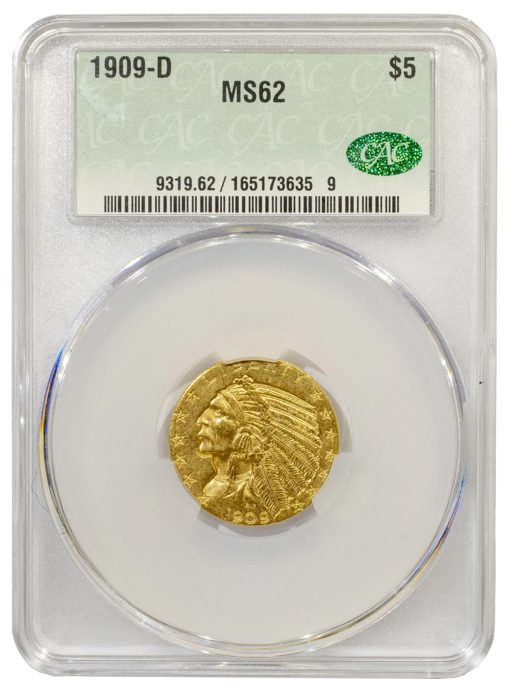 CACG MS-62 1909-D Gold $5