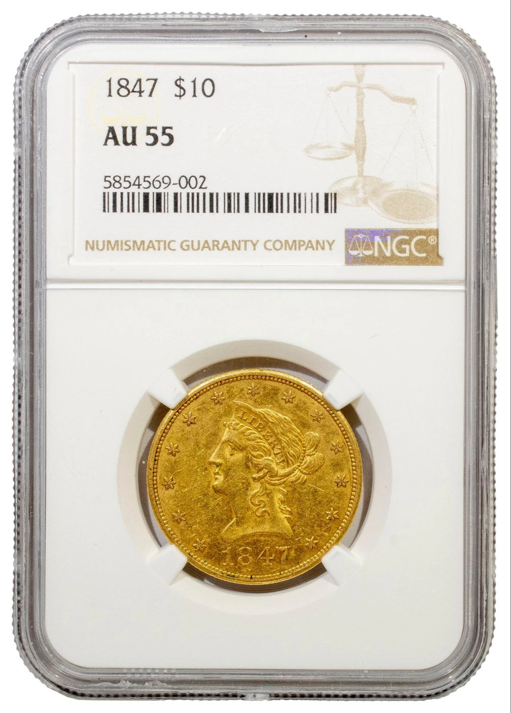 NGC AU-55 1847 Gold $10