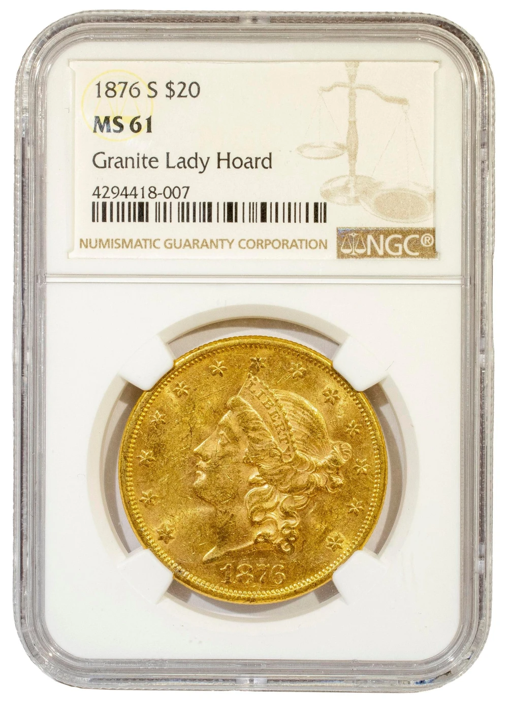 NGC MS-61 1876-S Gold $20