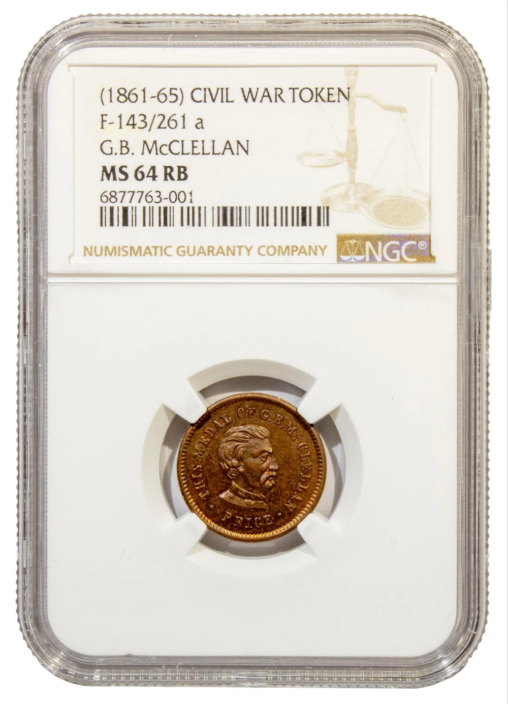 Civil War Token. NGC MS-64 RB