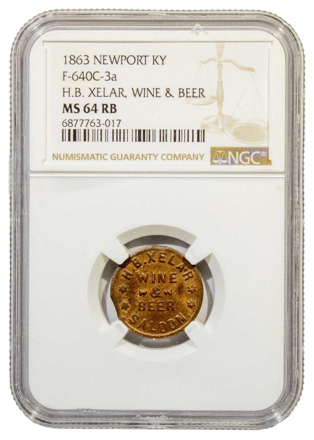 Civil War Token. NGC MS-64 RB
