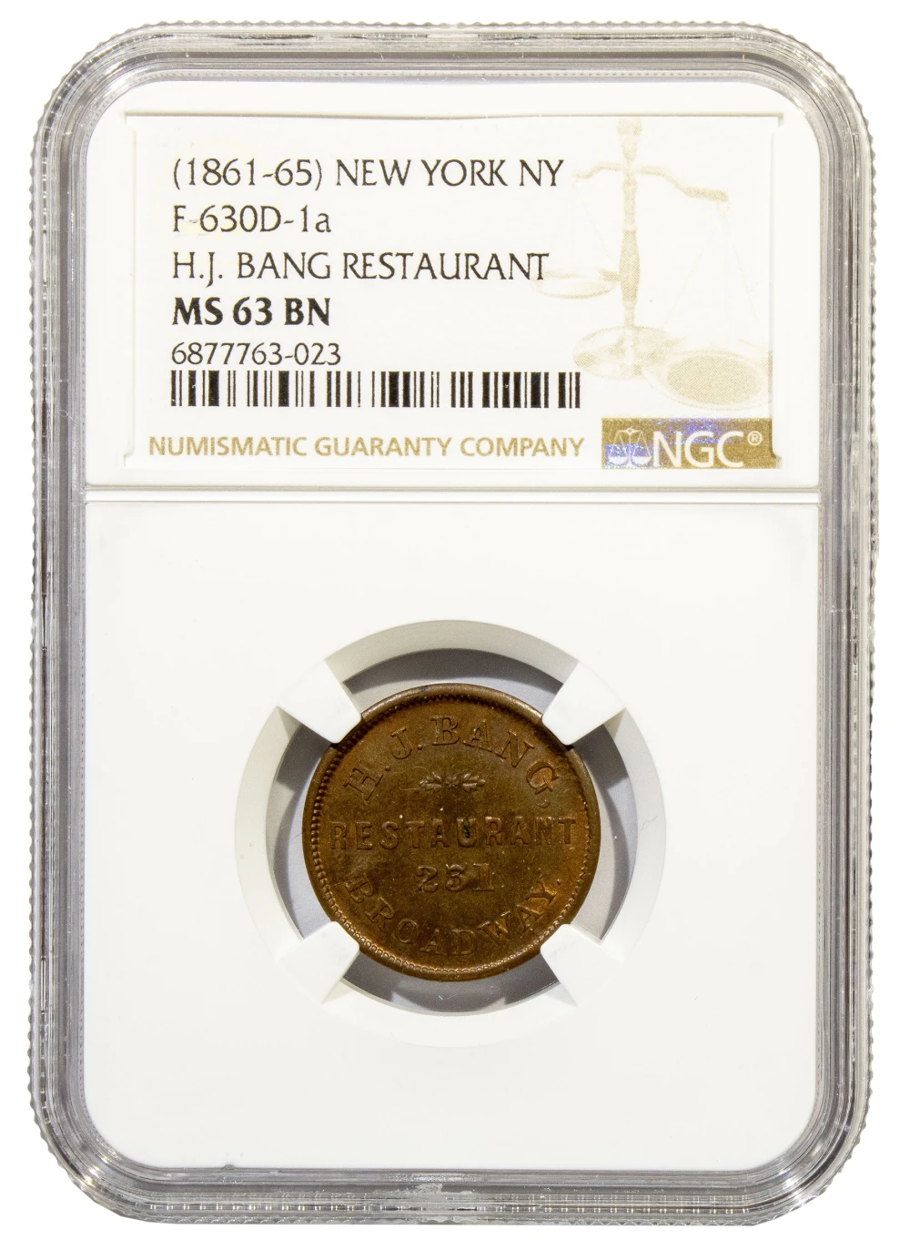 Civil War Token. NGC MS-63 BN