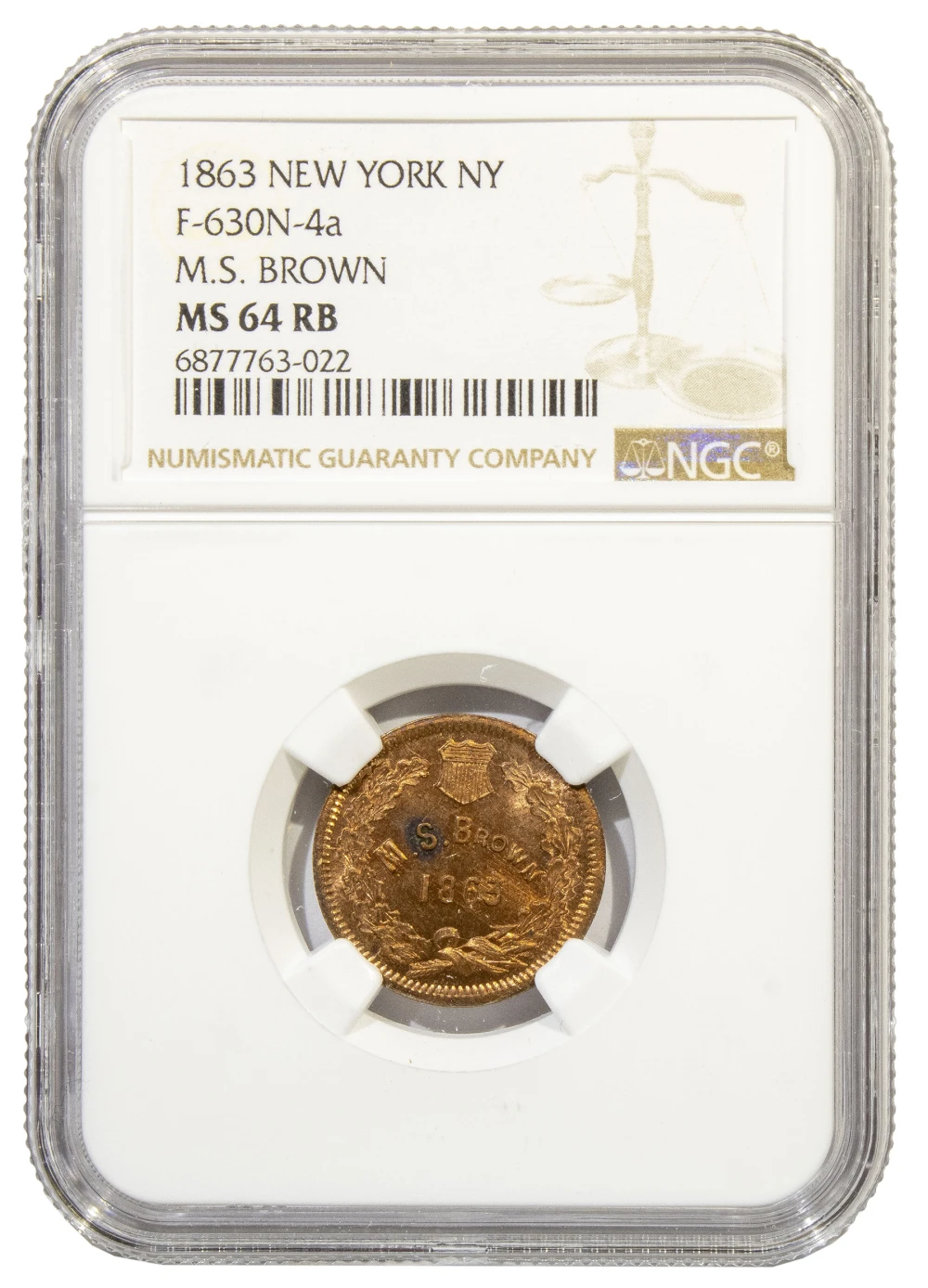 Civil War Token. NGC MS-64 RB
