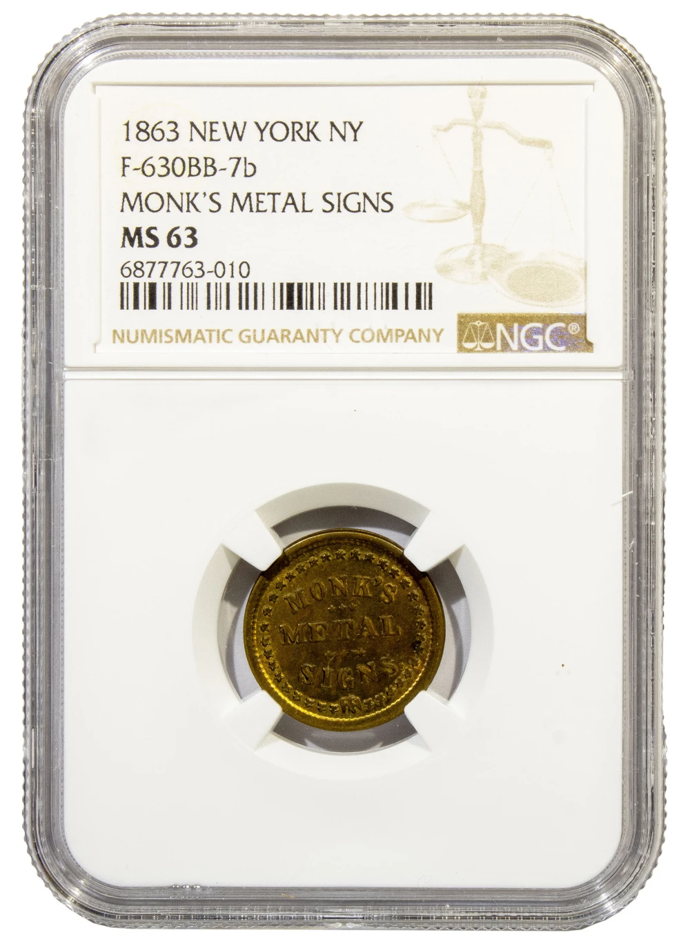 Civil War Token. NGC MS-63