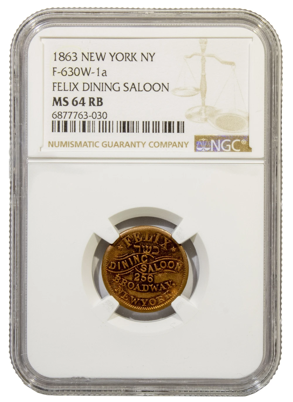 Civil War Token. NGC MS-64 RB