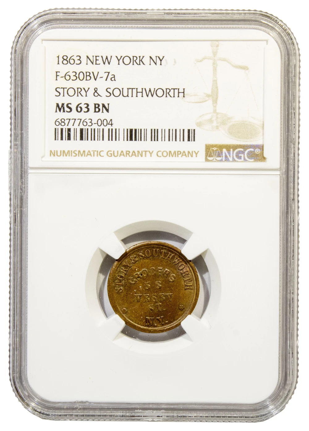 Civil War Token. NGC MS-63 BN