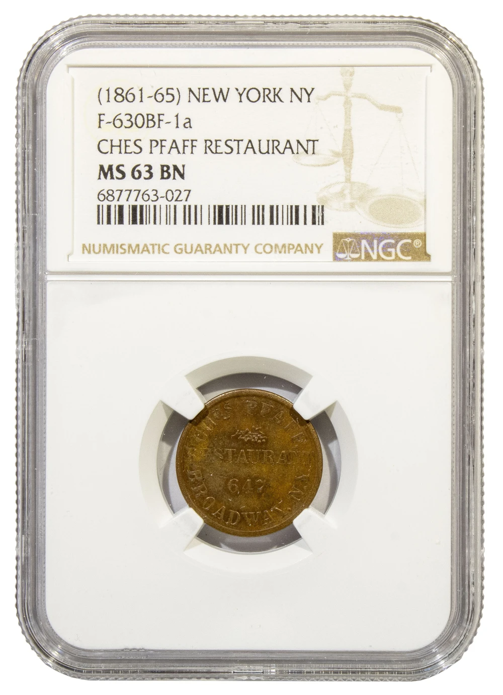 Civil War Token. NGC MS-63 BN