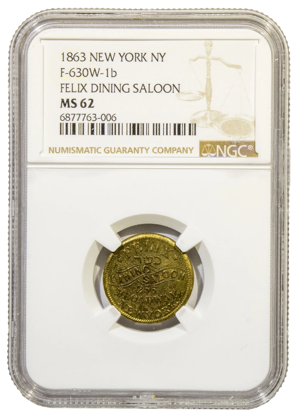 Civil War Token. NGC MS-62