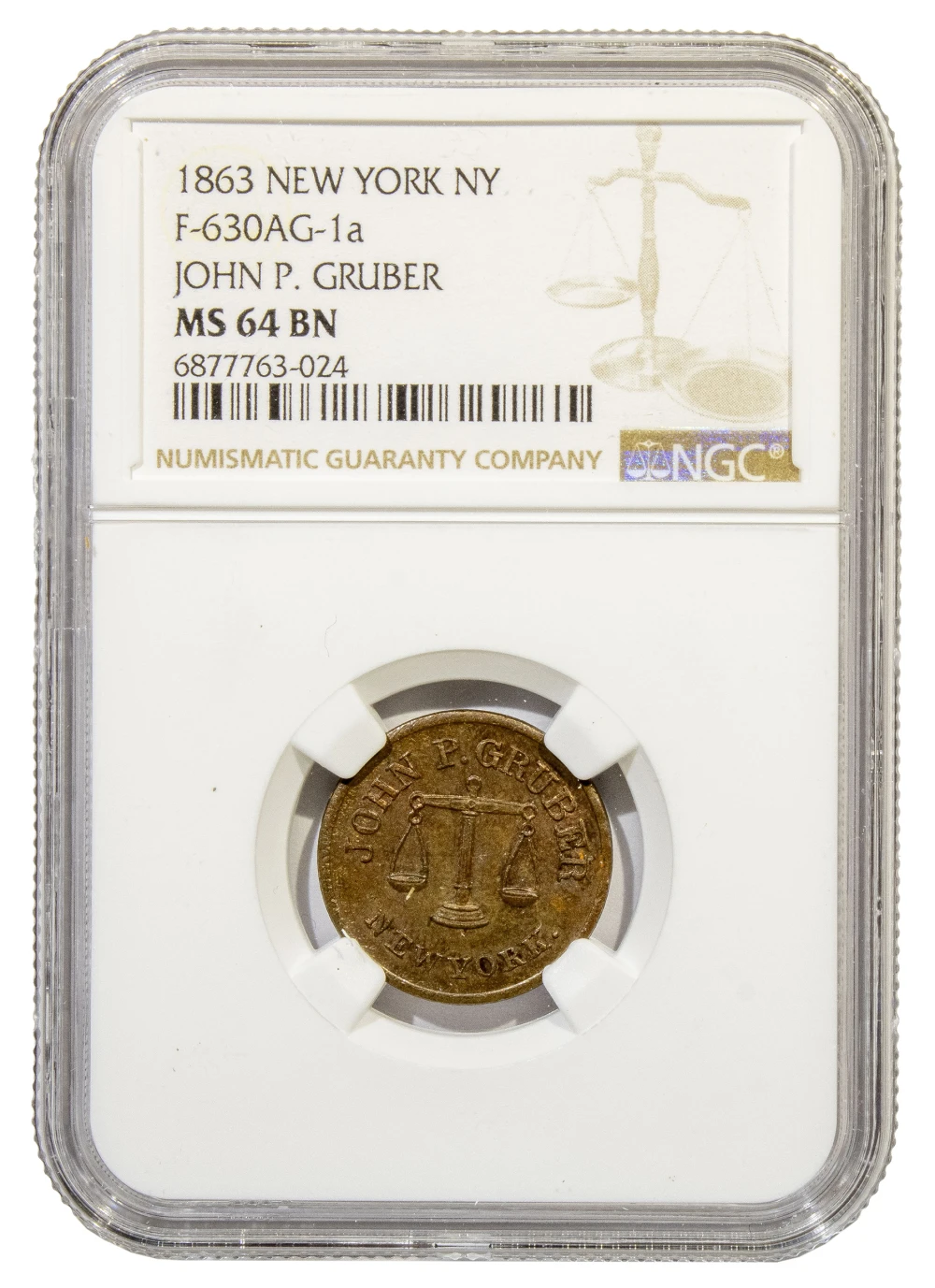 Civil War Token. NGC MS-64 BN