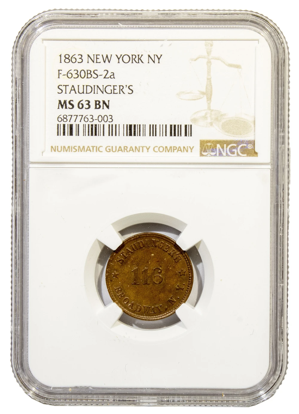 Civil War Token. NGC MS-63 BN