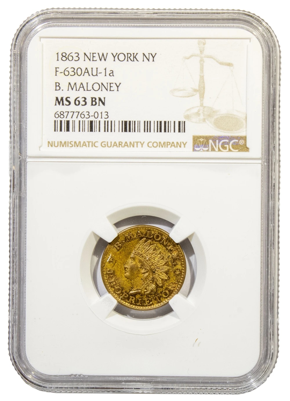 Civil War Token. NGC MS-63 BN