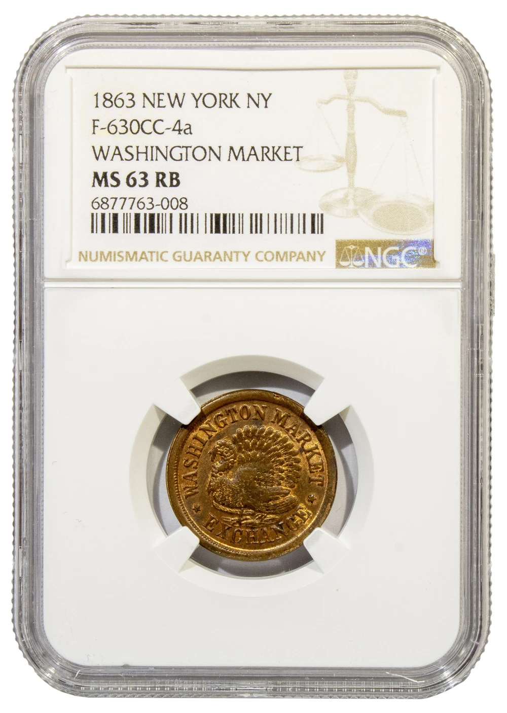 Civil War Token. NGC MS-63 RB
