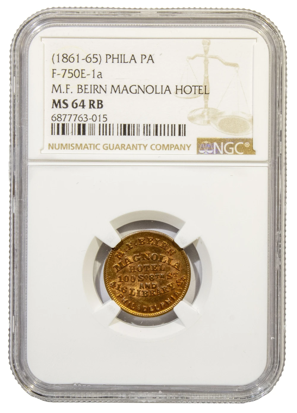 Civil War Token. NGC MS-64 RB