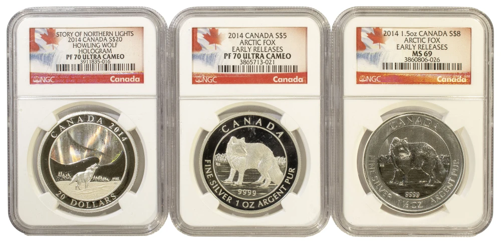 Canada. 3 Different NGC 2014 Silver Pieces