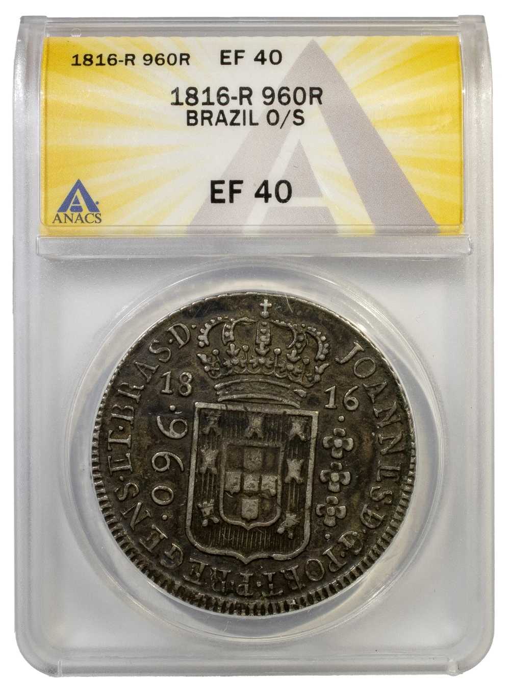 Brazil. ANACS EF-40 1818-R Silver 960 Reis