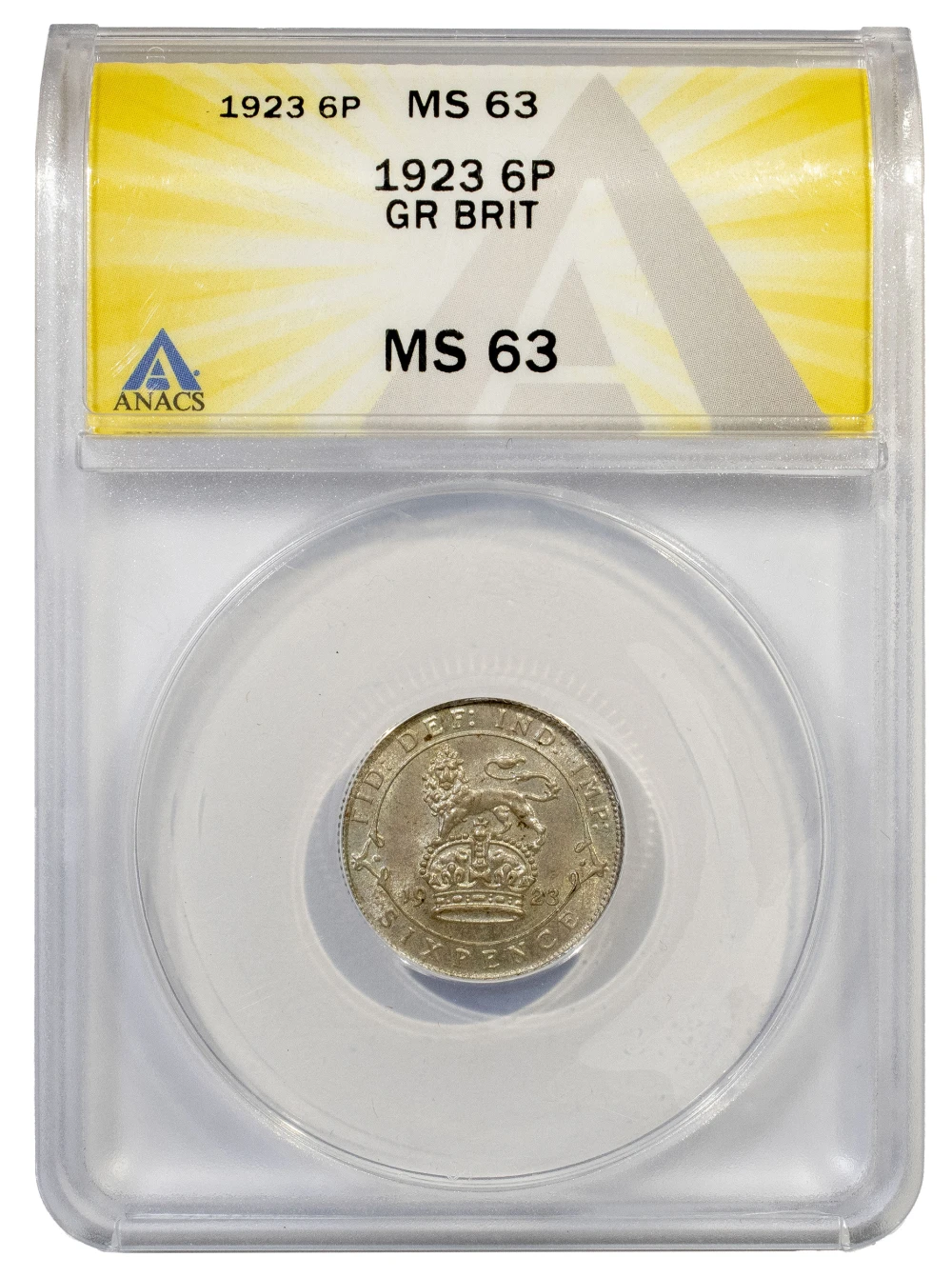 Great Britain. ANACS MS-63 1923 Sixpence