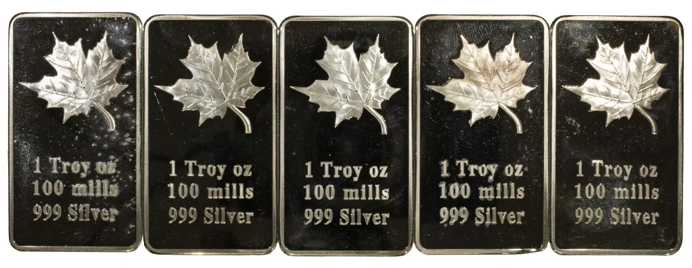 Five New PL .999 Fine One Ounce Bars