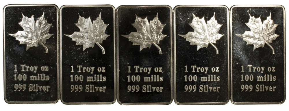 Five New PL .999 Fine One Ounce Bars