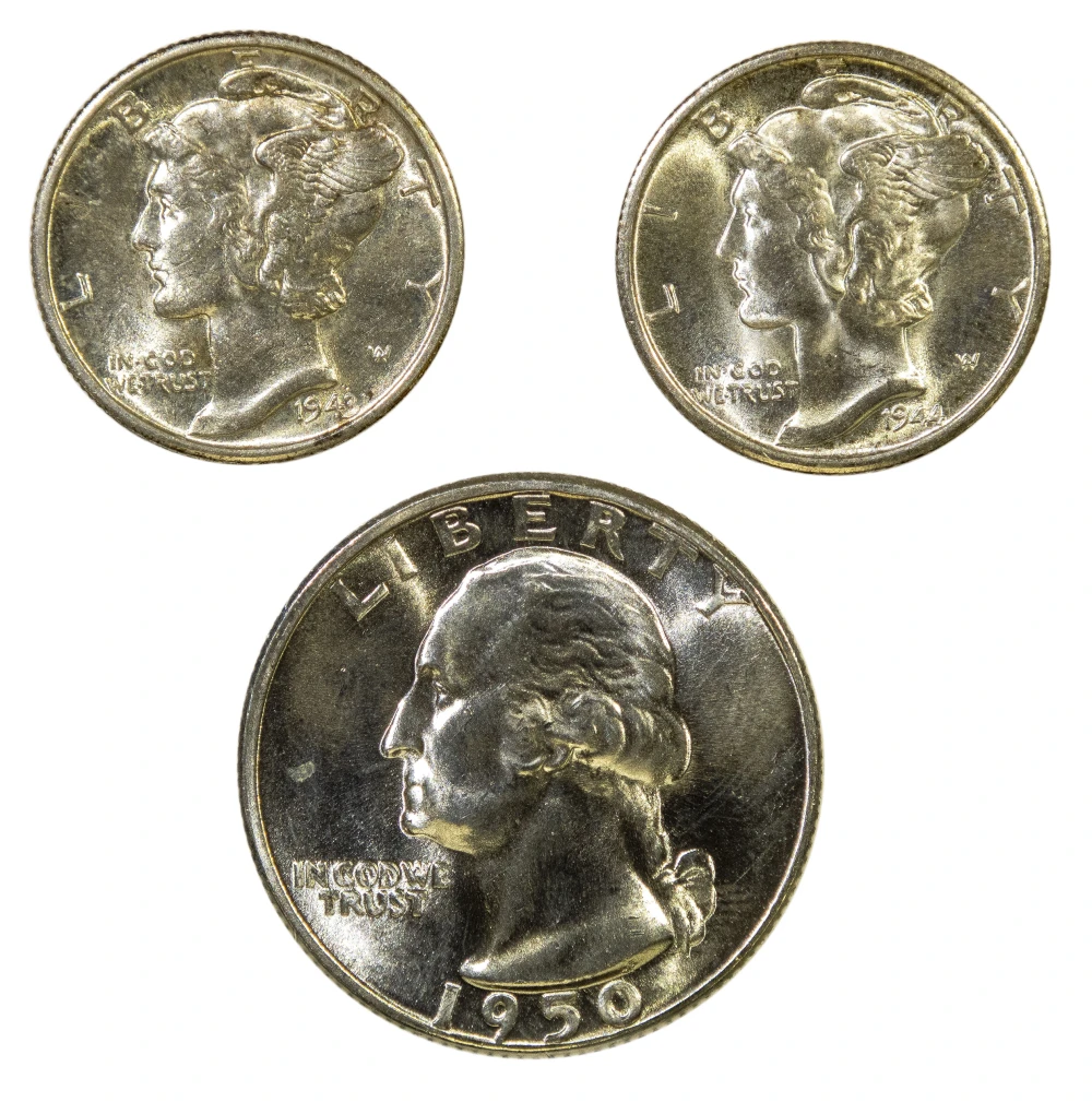 Mercury Dime and Washington Quarter Threesome