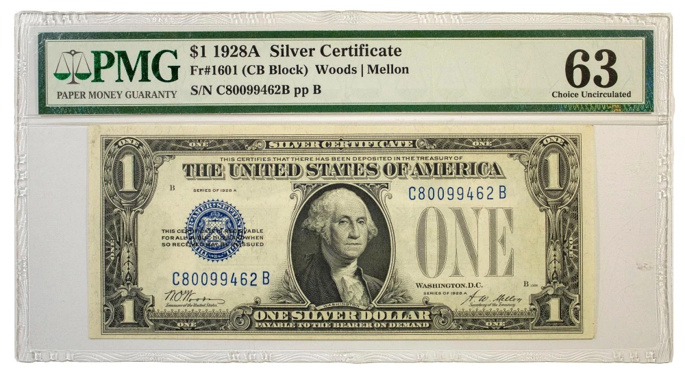 PMG Choice-63 Series 1928A $1 Silver Certificate