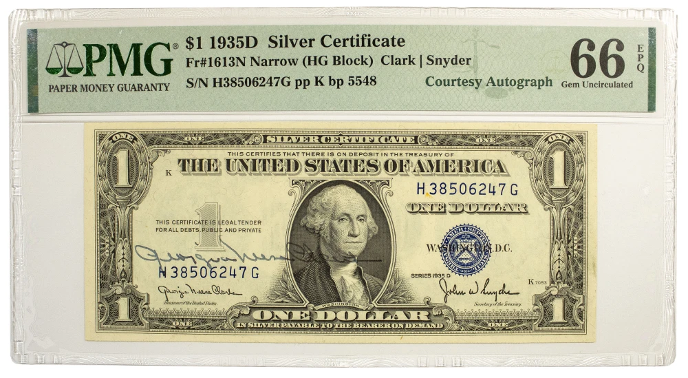 PMG Gem-66 1935-D $1 Silver Certificate