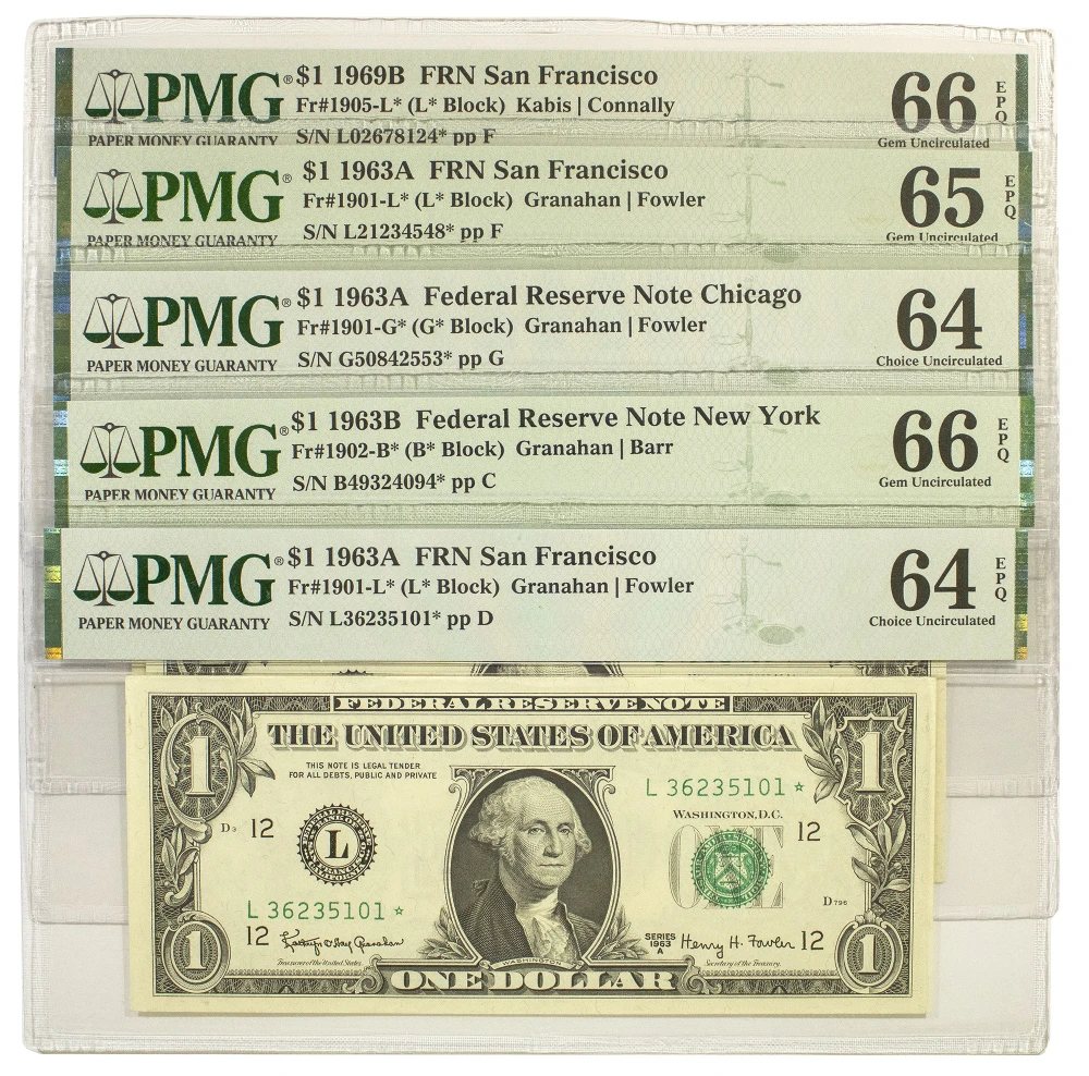 5 PCS PMG EPQ $1 FRN Star Notes
