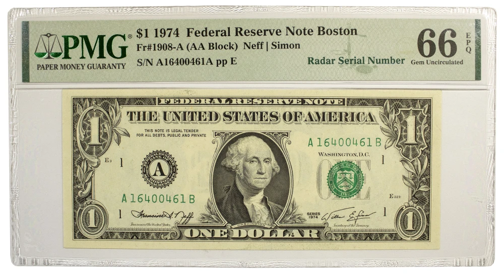 PMG Gem-66 1974 Radar Serial Number $1 Note