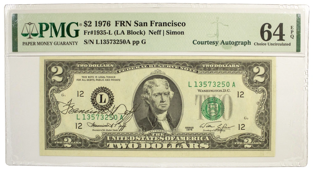 PMG Choice-64 1976 Courtesy Signed $2