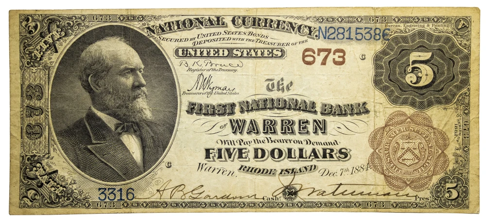 Rhode Island. Warren. VF 1882 $5 Note Rarity