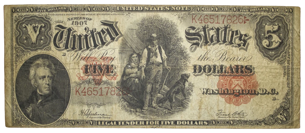Fine to VF 1907 $5 Woodchopper Note