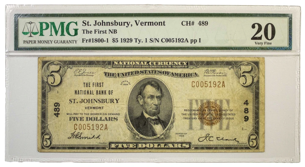 Vermont. St. Johnsbury. PMG VF-20 $5