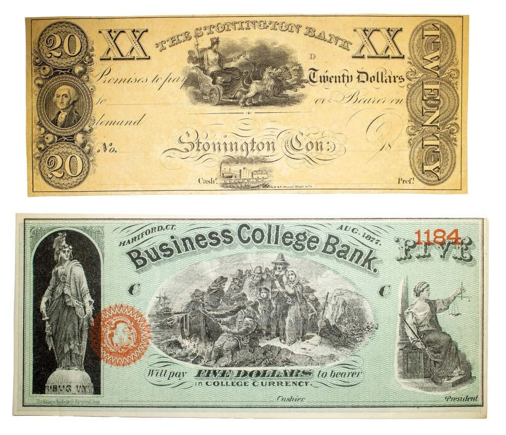 Connecticut. Mixed Bank Note and College Note Duo