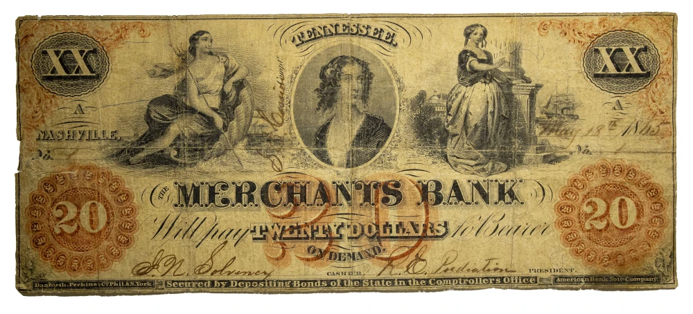 Tennessee. Nashville. Fine 1855 $20 Rarity