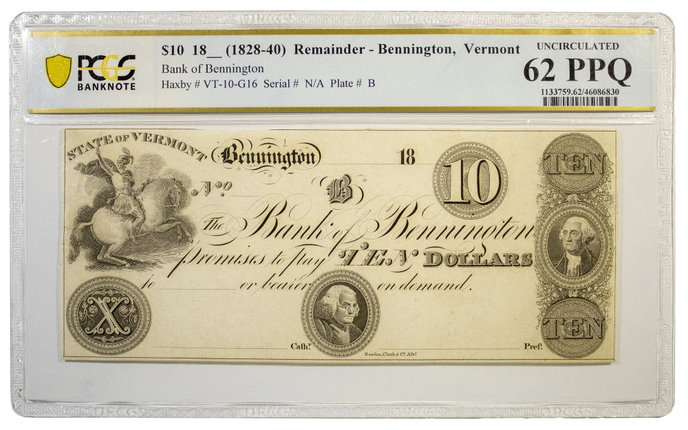 Vermont. Bennington. PCGS Unc-62 PPQ $10