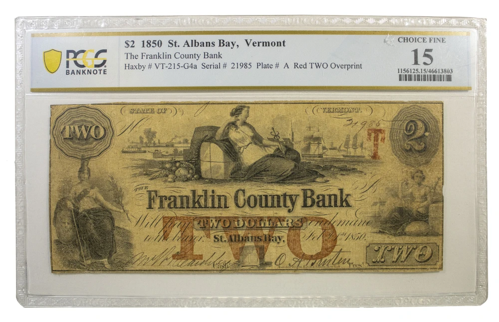 Vermont. St. Albans Bay. PCGS Fine-15 $2 Note
